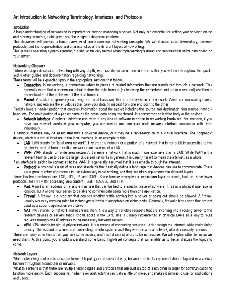 An Introduction To Networking Terminology PDF Computer Network