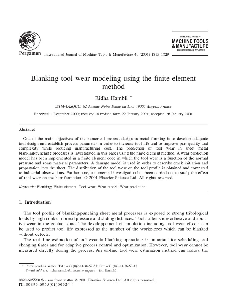 Tool Wear Modeling in Blanking Processes | PDF | Wear | Physical Sciences