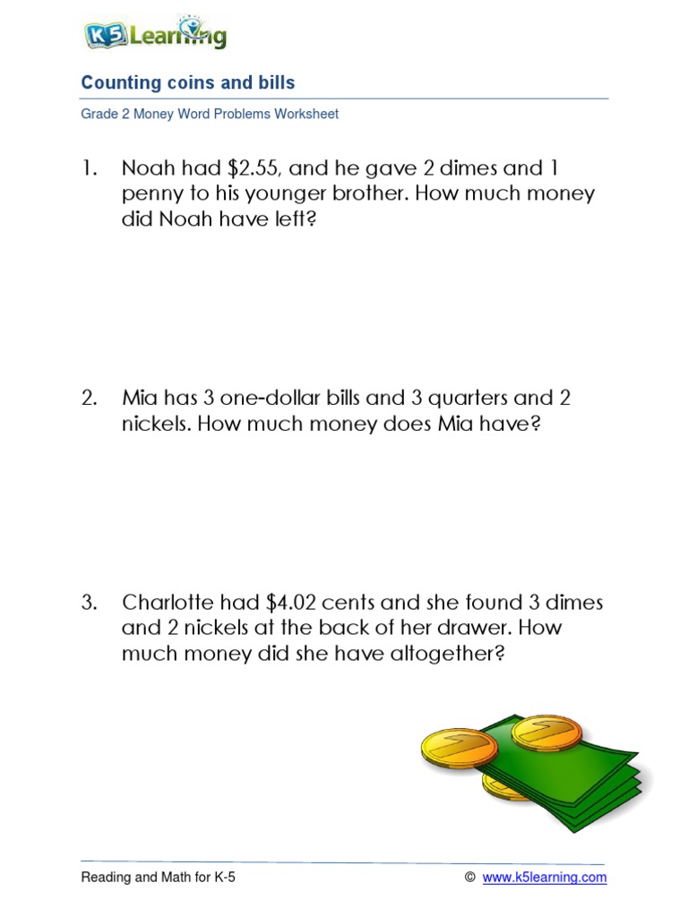 Grade 2 - Money Word Problems 1 | PDF