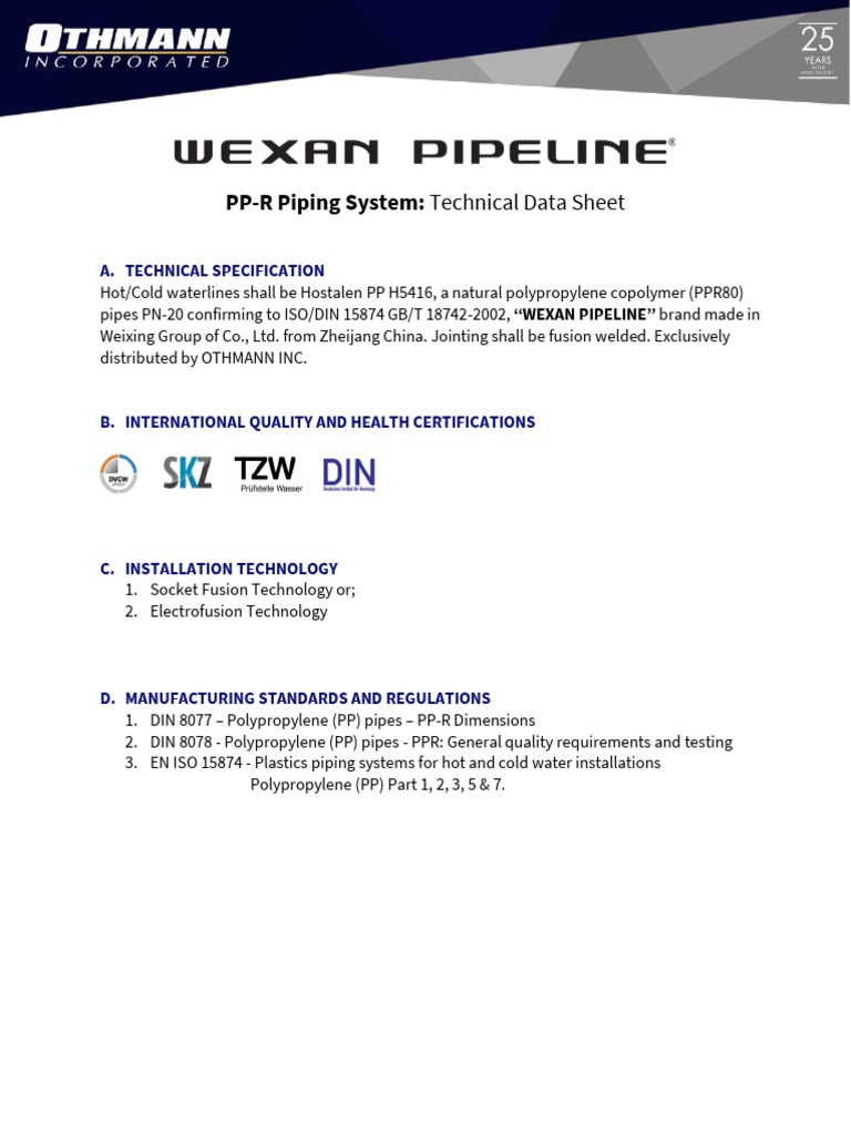 PP-R Piping System: Technical Data Sheet | PDF