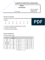 Teste 1 Estatística: Instituto Superior de Transportes E Comunicações