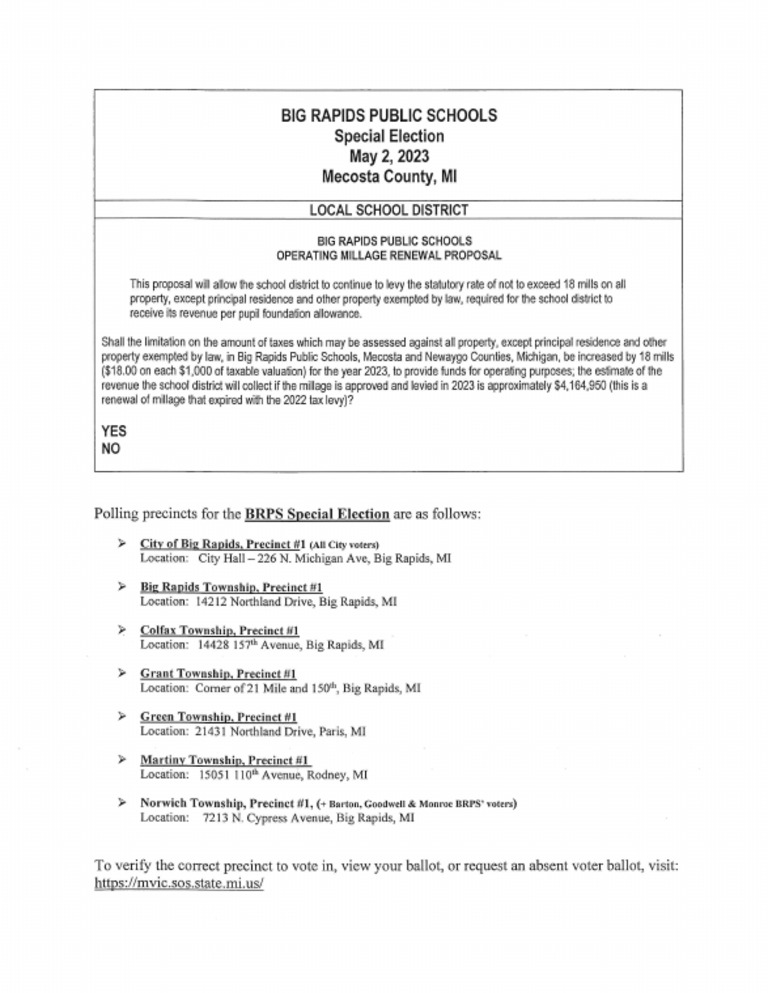 Mecosta County May Elections PDF