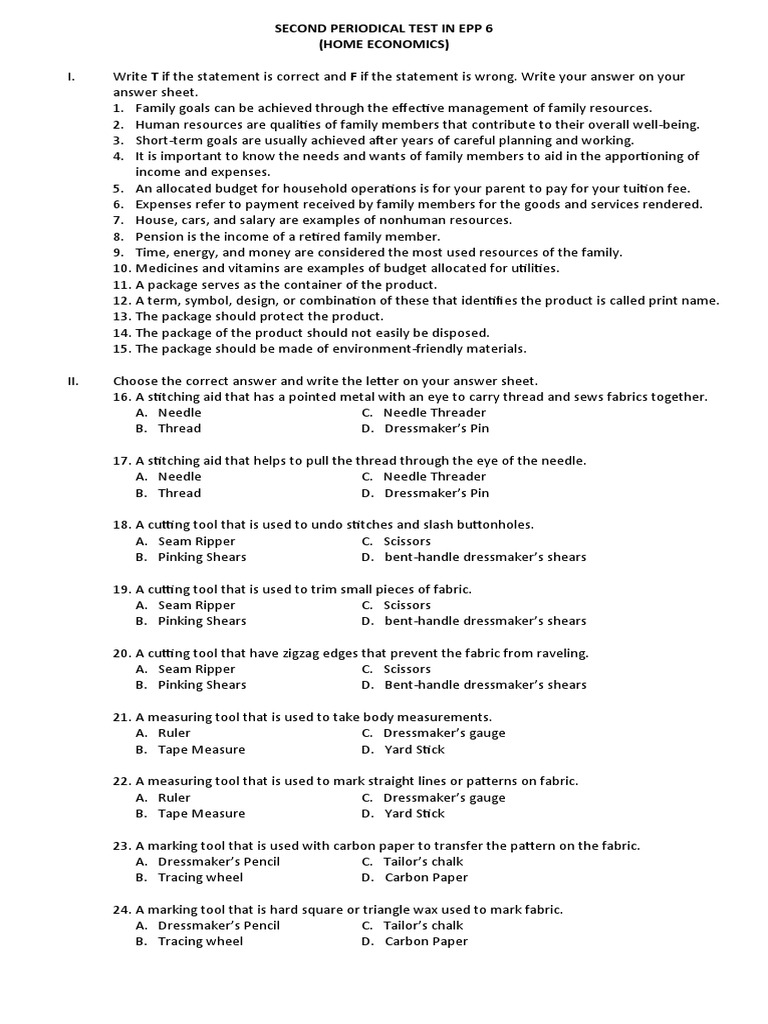 Second Periodical Test in Epp 6 | PDF