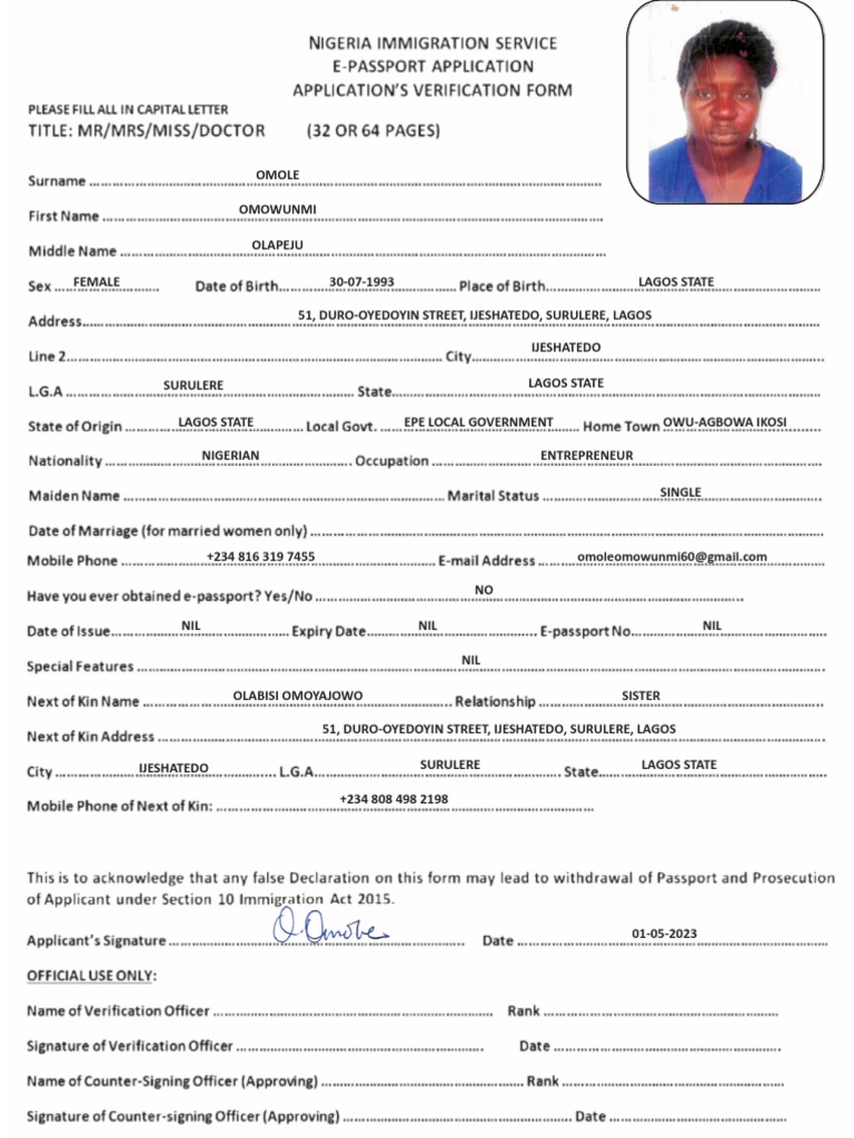 Nigeria Immigration Form | PDF