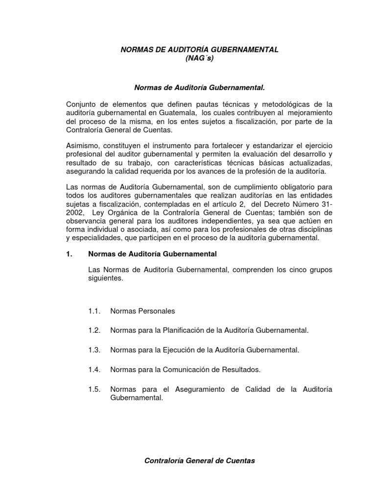 Normas de Auditoría Gubernamental | PDF | Contralor | Planificación
