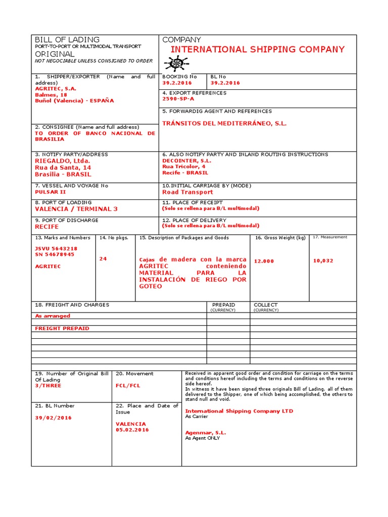 BL (Solución) | PDF | Cargo | Bill Of Lading