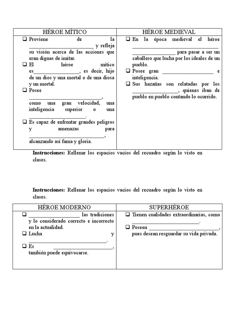 Ficha Héroes Completar | PDF