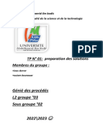 Génié Des Procédés L2 Groupe °03 Sous Groupe °02: TP #01: Preparation Des Solutions Membres Du Groupe