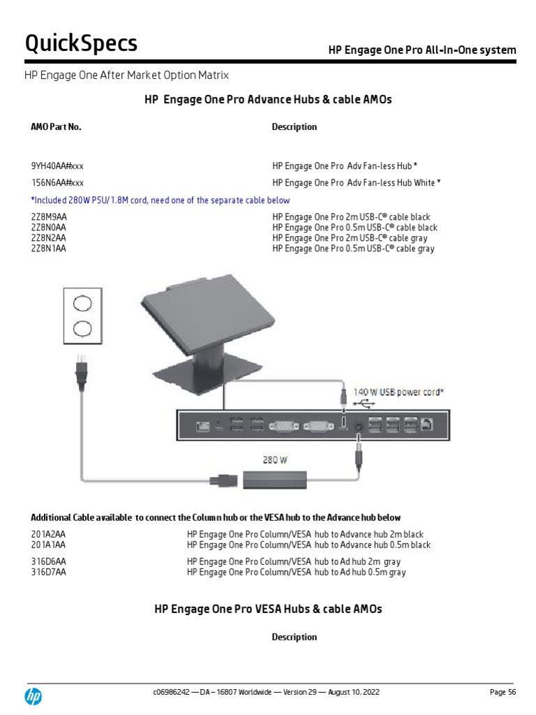 Quickspecs HP Engage One Pro Advance Hubs & Cable Amos PDF