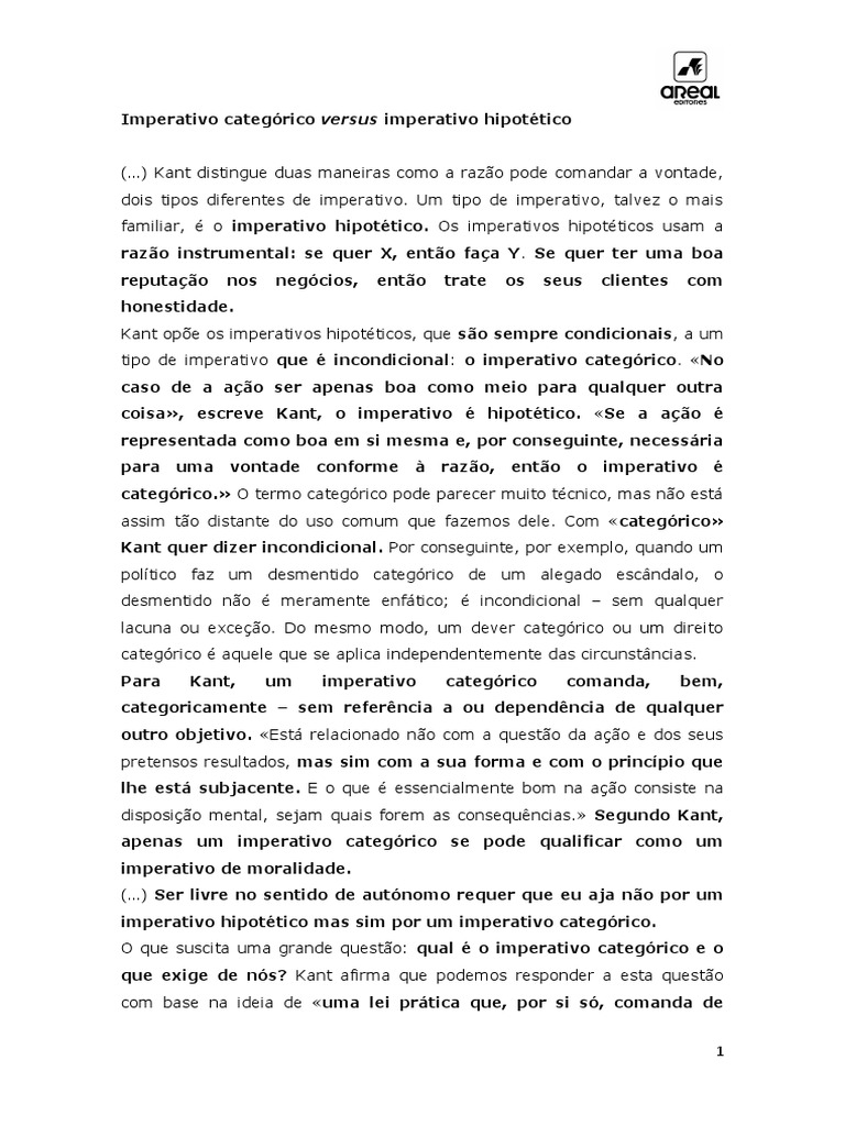 Imperativo - Categorico - Hipotetico Texto | PDF | Immanuel Kant ...