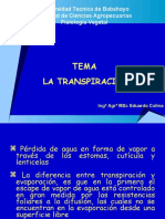 Tema La Transpiración: Universidad Tecnica de Babahoyo Facultad de Ciencias Agropecuarias Fisiología Vegetal