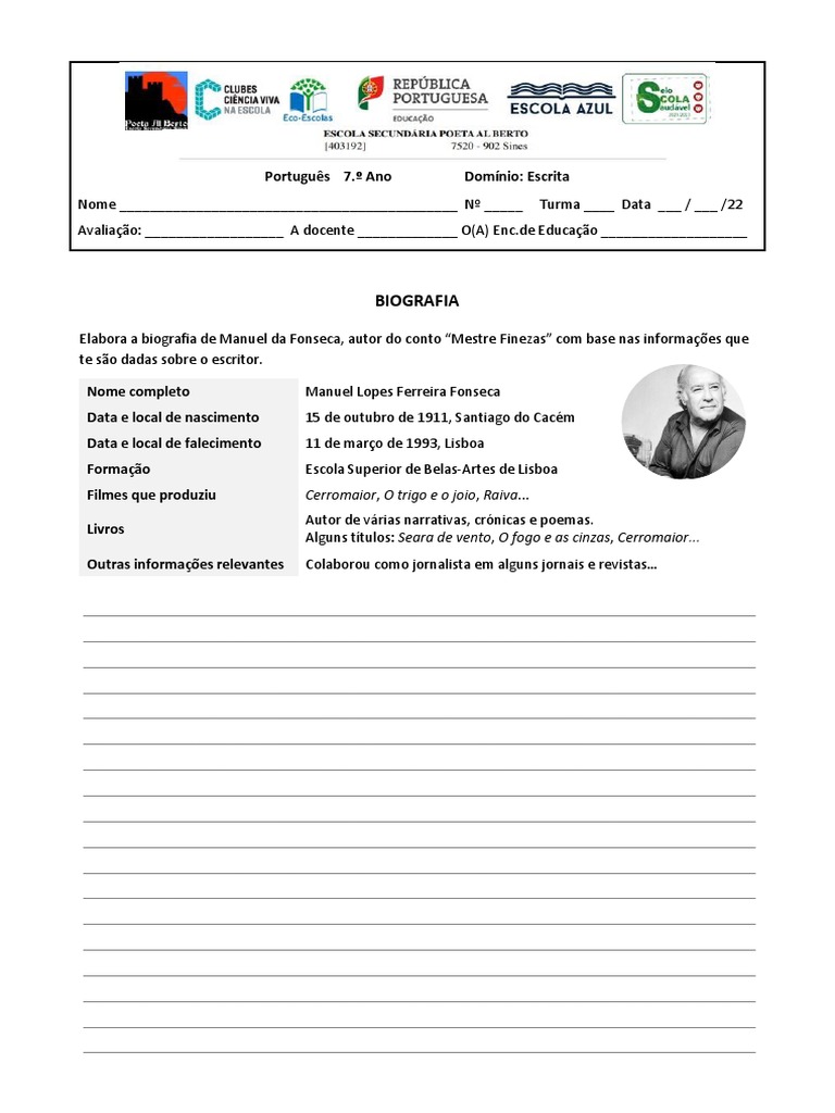 Ficha de Avaliação-Escrita - Biografia | PDF