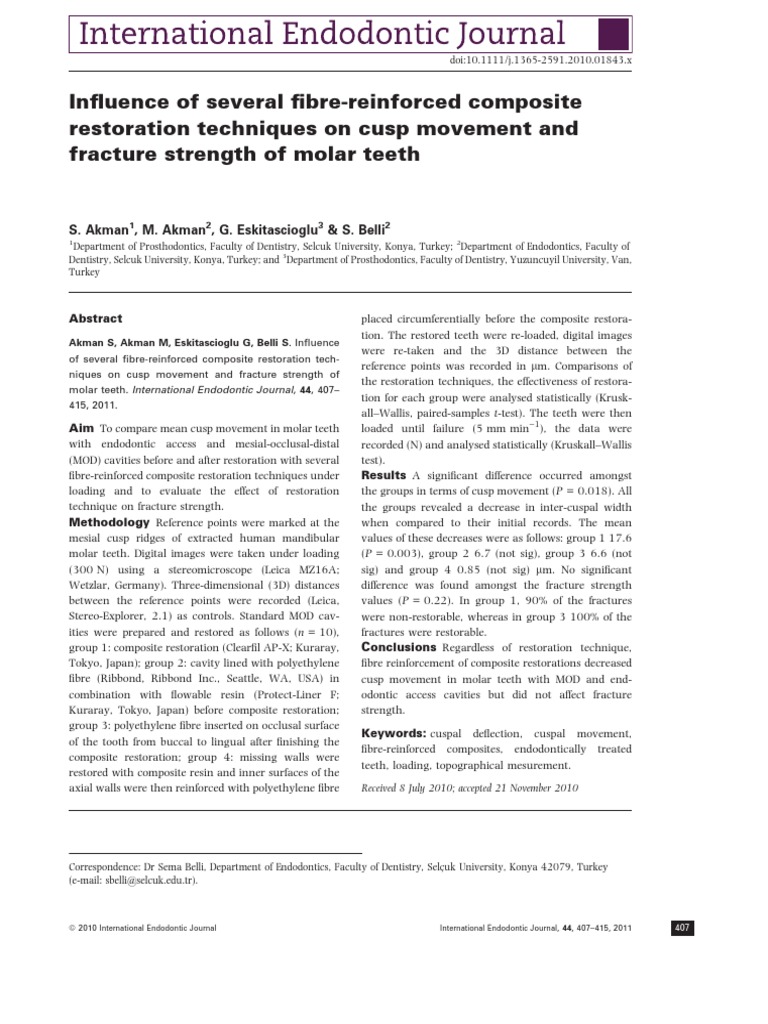 Nfluence of Several FibreReinforced Composite Restoration Techniques On Cusp Movement and