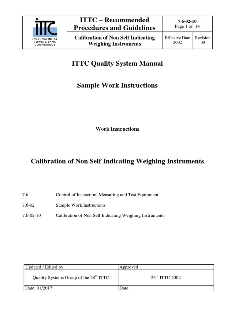 Guidelines for Calibrating NonSelfIndicating Weighing Instruments