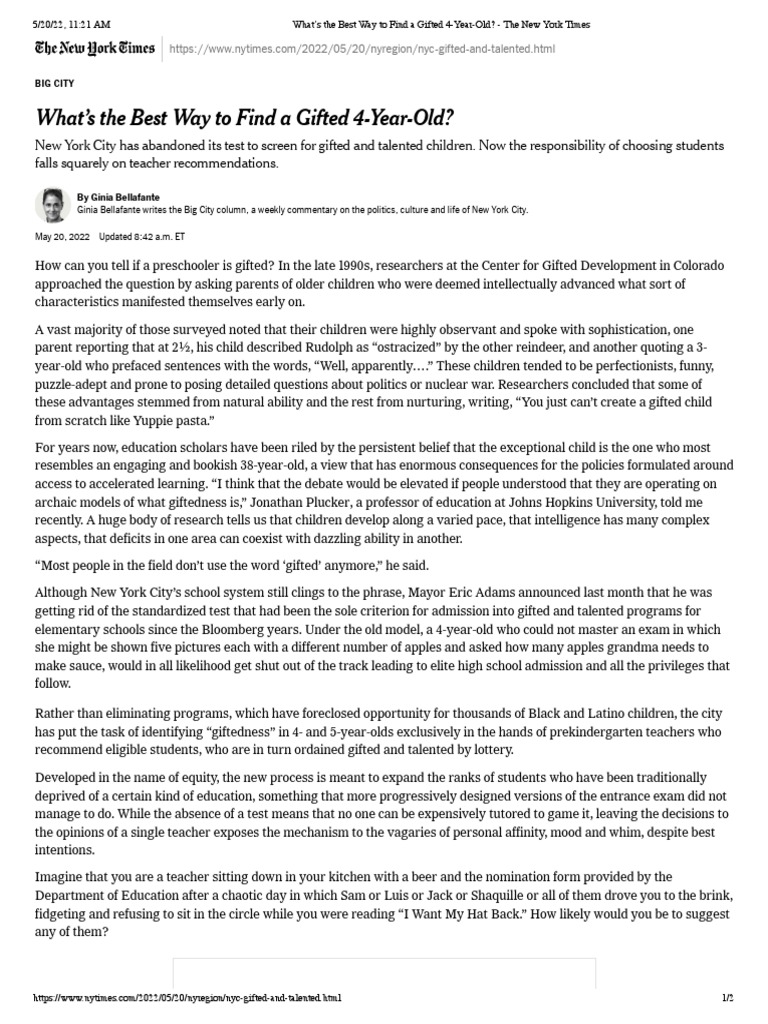 What's The Best Way To Find A Gifted 4YearOld The New York Times