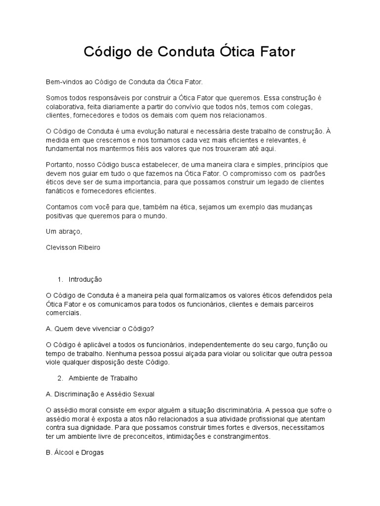 Codigo de Conduta | PDF | Corrupção | Moralidade
