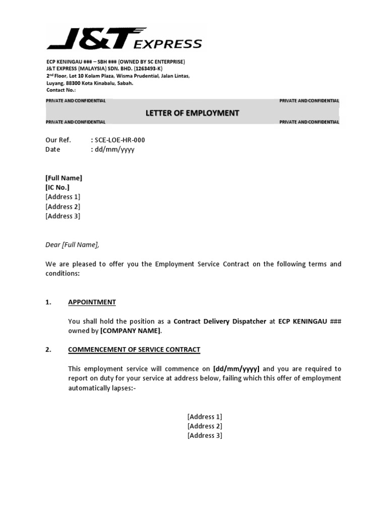 Employment Offer Letter - J&T Express | PDF | Employment | Justice
