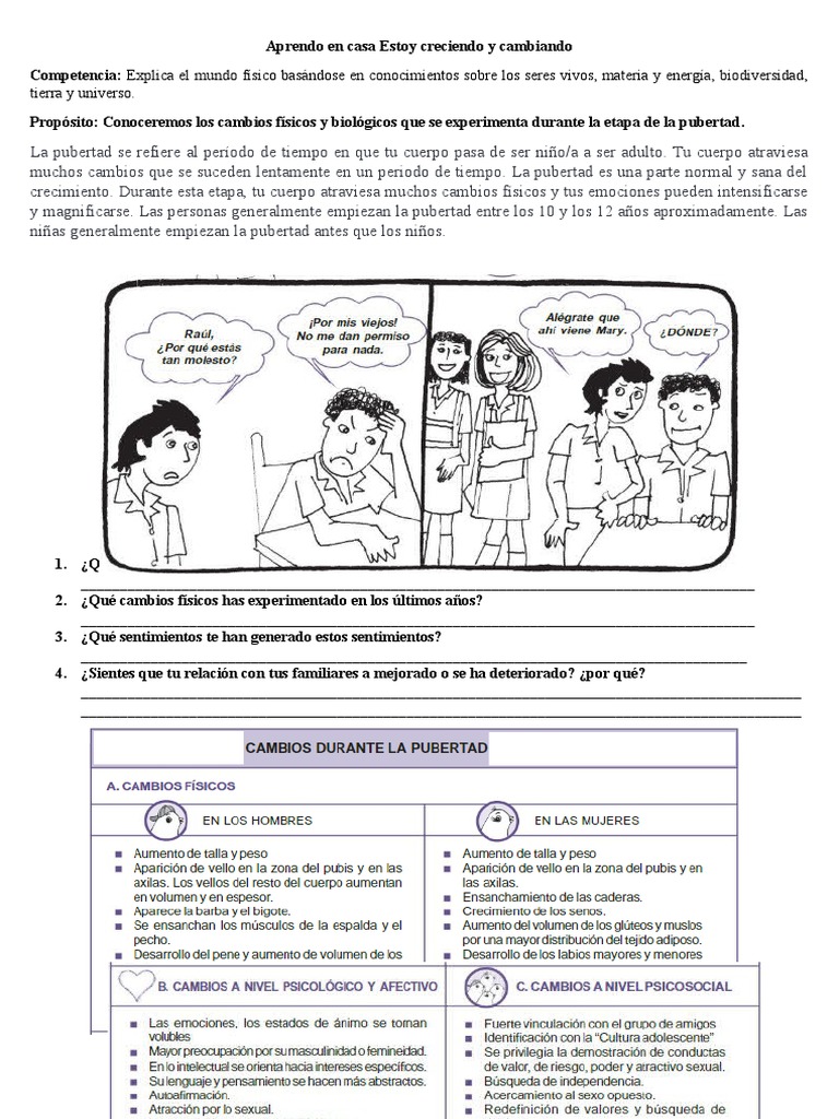 Aprendiendo en casa Estoy creciendo y cambiando | PDF | Sistema ...