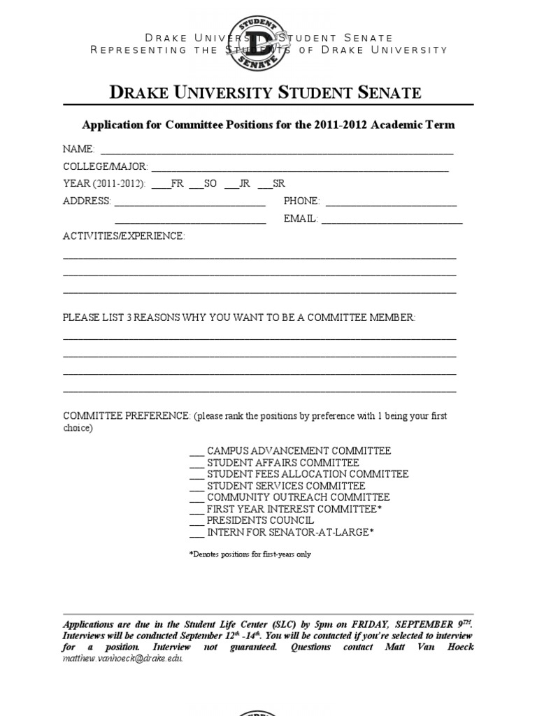 Drake University Senate Committee Applications | PDF | Students' Union ...