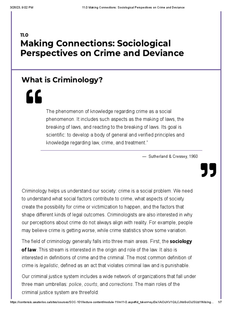 Making Connections: Sociological Perspectives On Crime and Deviance ...