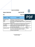 Cuadro de Actividades. Noveno Grado I Parcial.