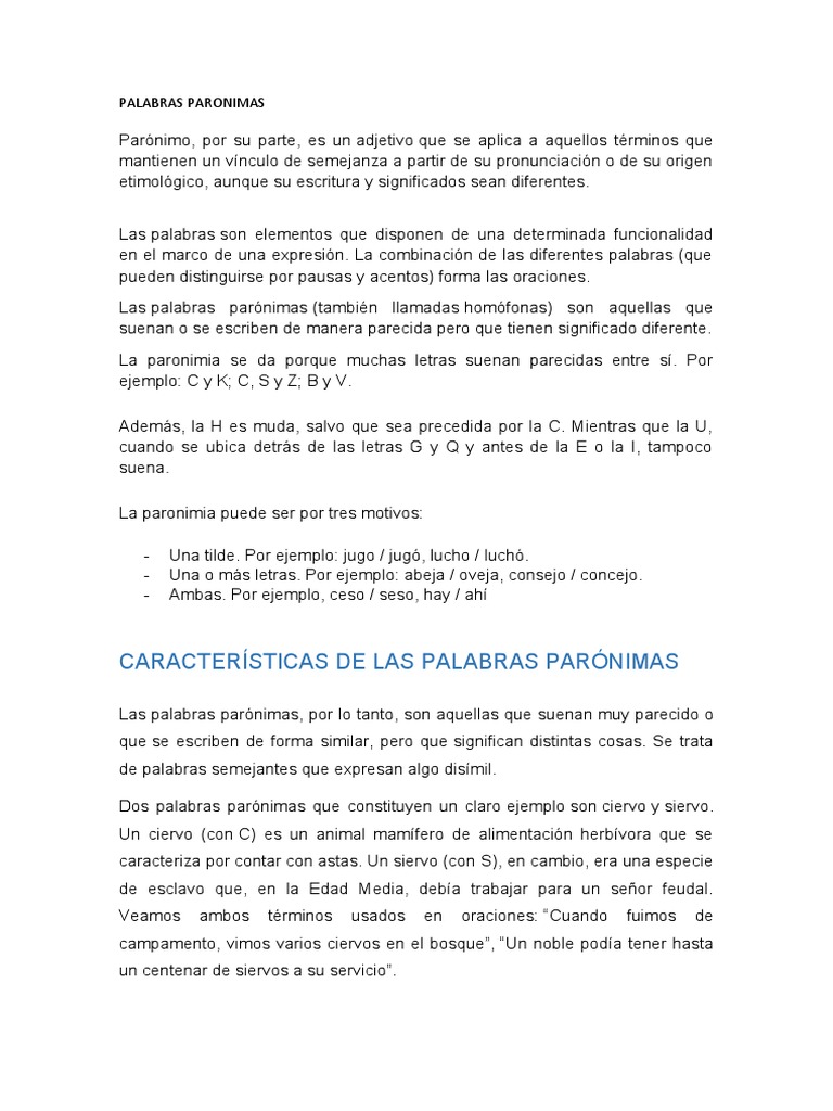 Definición y ejemplos de parónimas | PDF