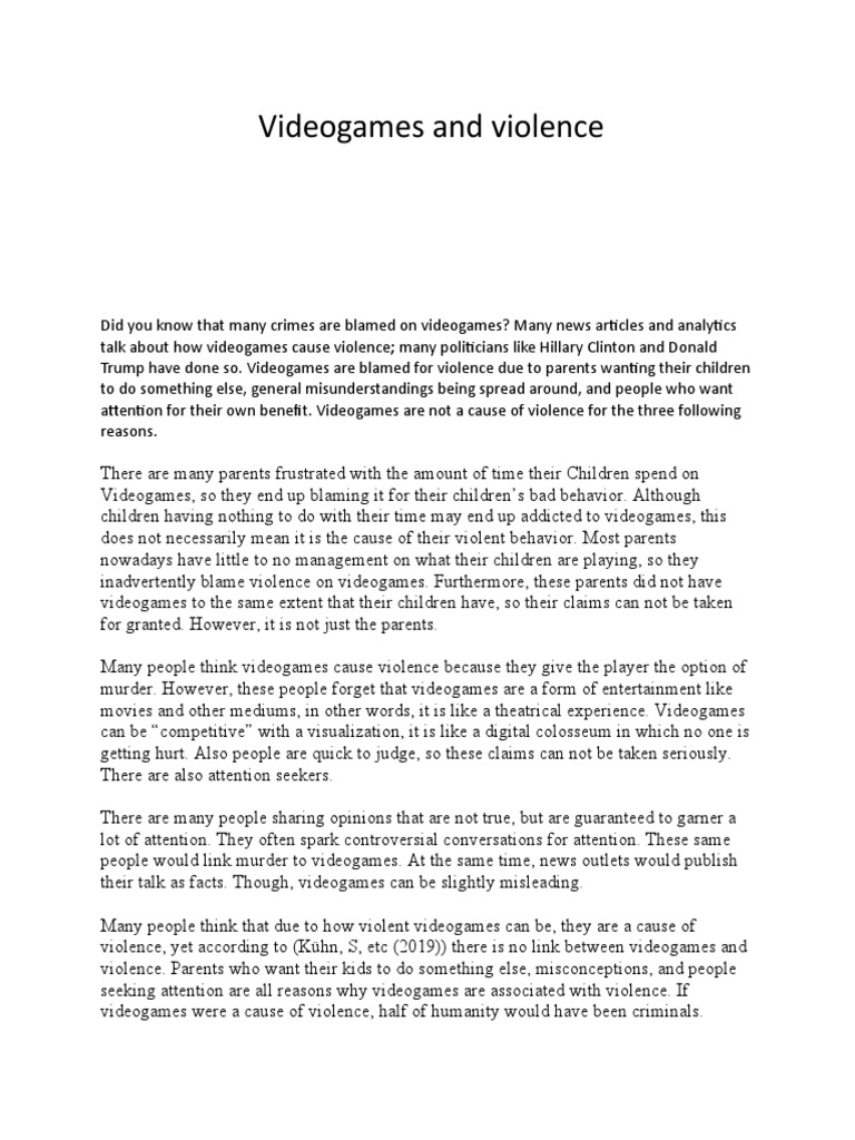 Videogames and Violence Essay PDF Violence Video Games