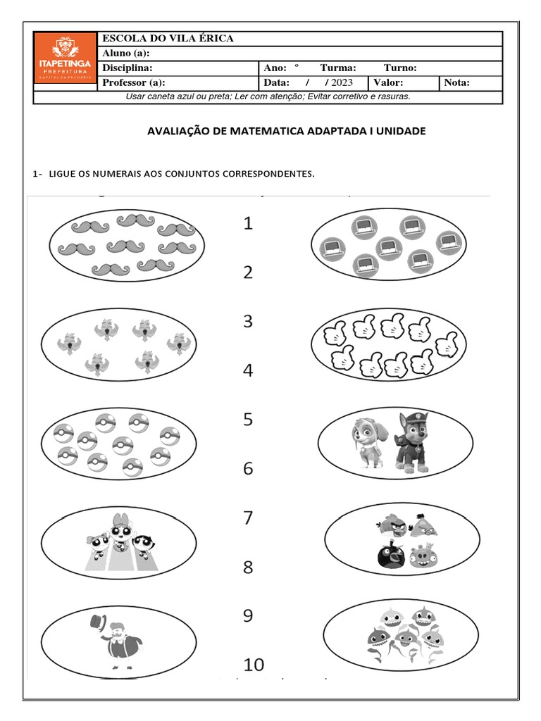 Avaliação Adaptada de Matemática 2023 | PDF