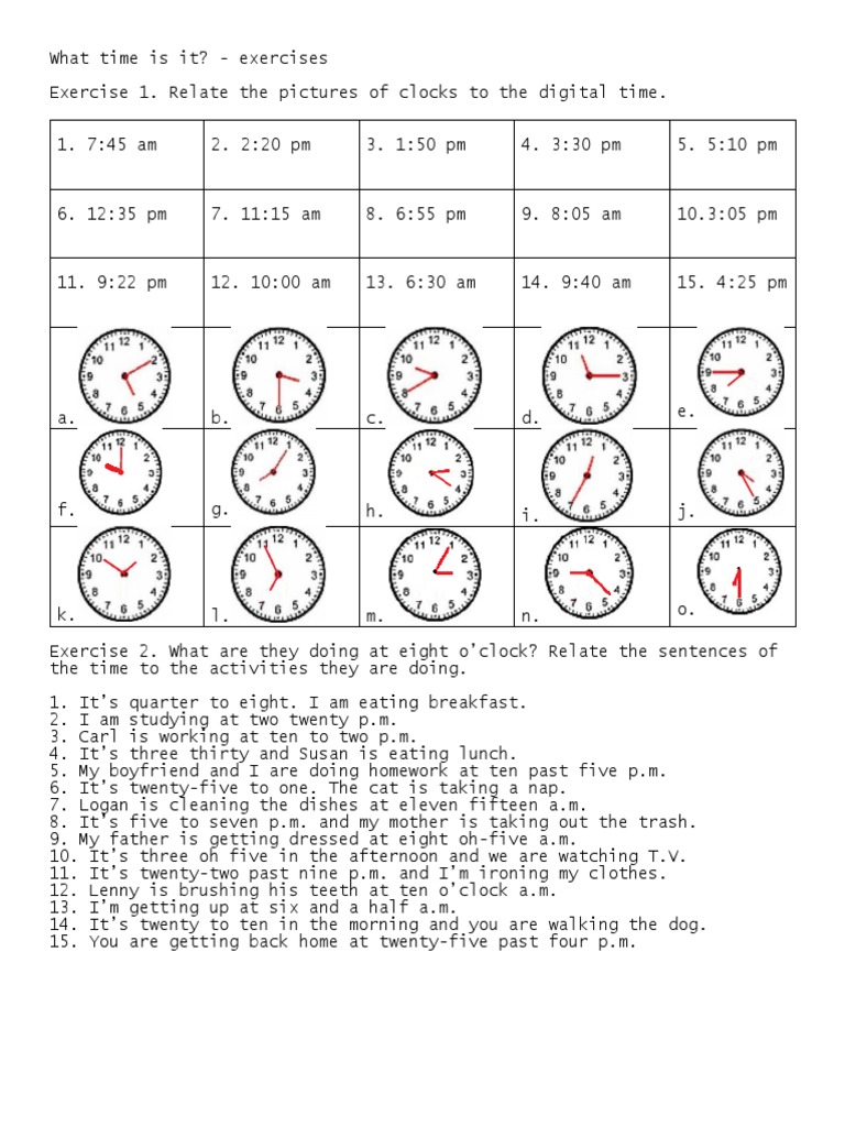 What Time Is It - Exercises | PDF