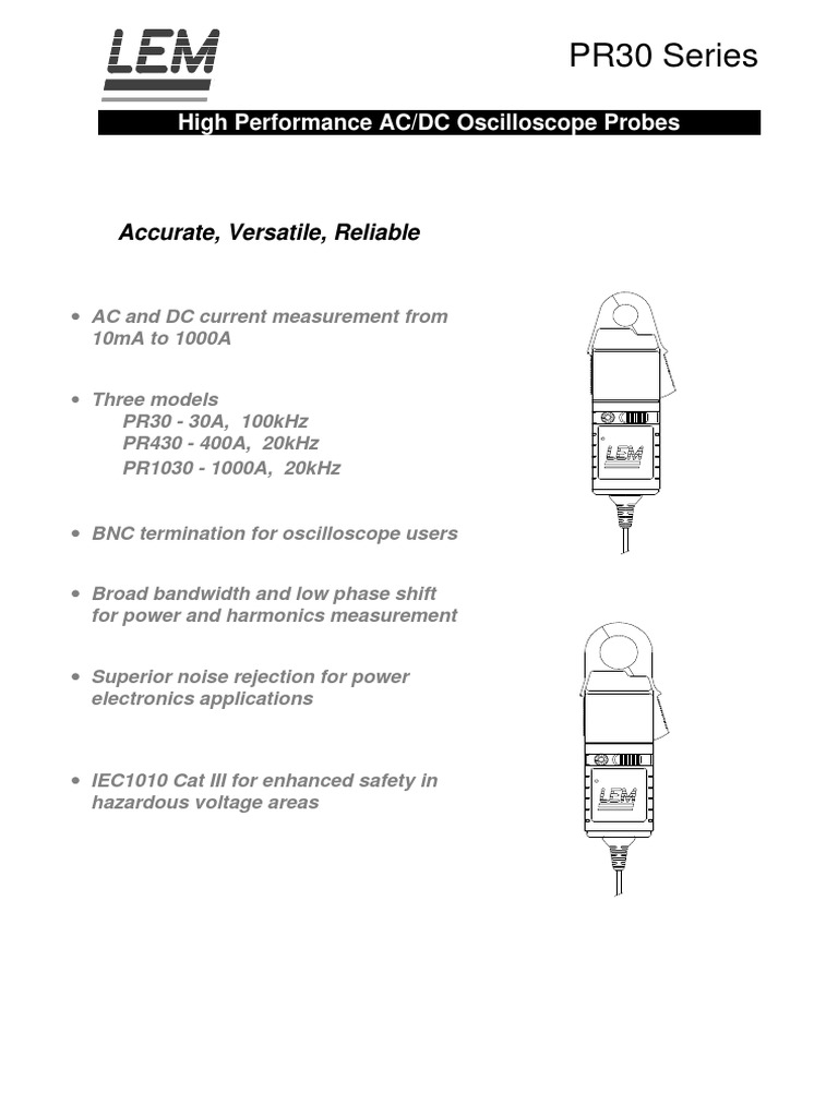 PR30 Series High Performance AC/DC Oscilloscope Probes PDF