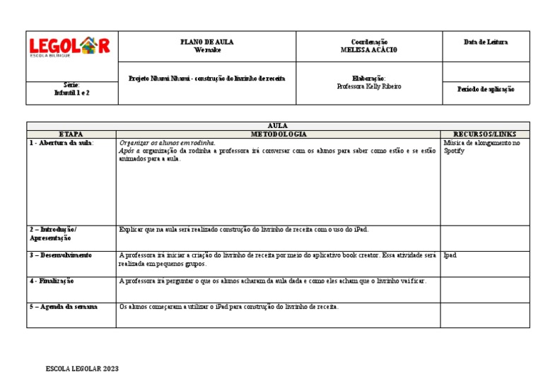 Plano de Aula Maternal 1,2 e 3 | PDF
