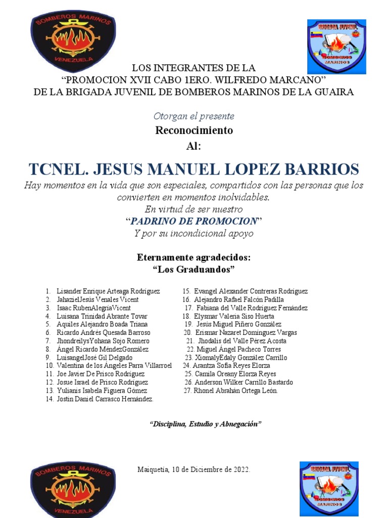 Reconocimiento a la Brigada Juvenil de Bomberos | PDF