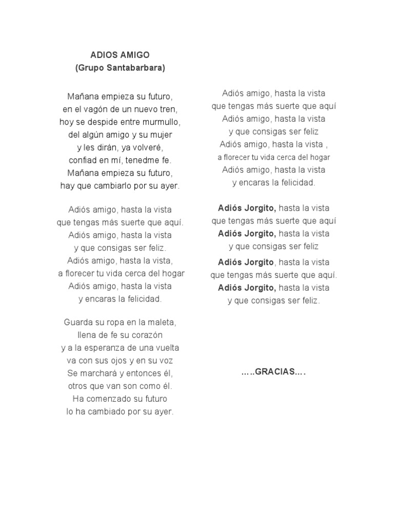 Adiós Amigo: Canción de Despedida | PDF