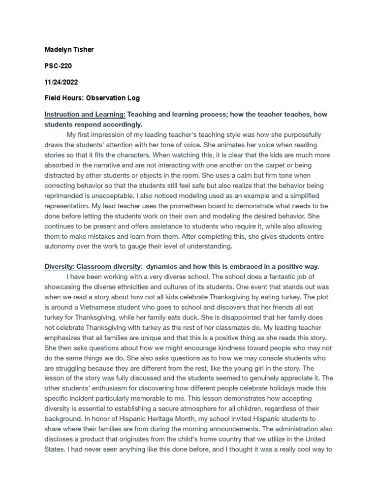 Classroom Observation Insights | PDF | Teachers | Self Actualization