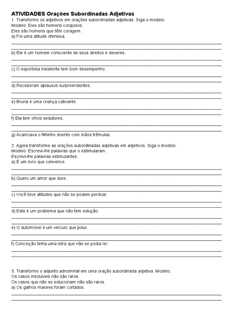 ATIVIDADES Orações Subordinadas Adjetivas 3 | PDF | Gramática | Linguística
