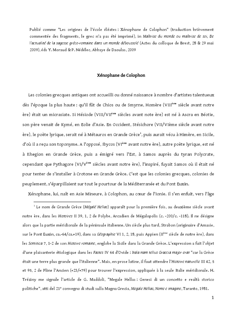 Xénophane de Colophon et l'École Élèate | PDF | Dionysos