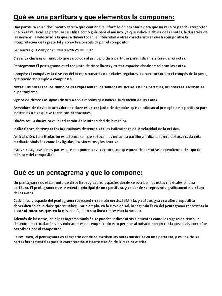Partitura y Pentagrama | PDF | Clave | Partituras