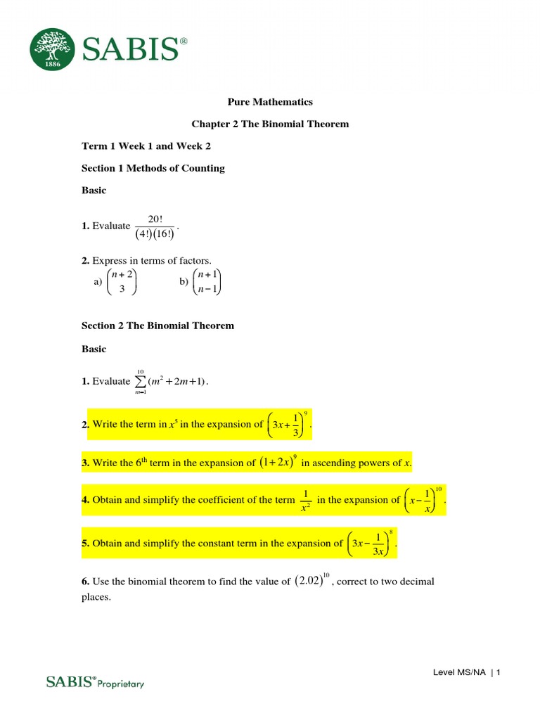 Binomial Theorem and Differentiation | PDF | Area | Integral