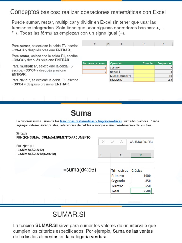 Operaciones Matemáticas en Excel | PDF | Función (Matemáticas) | Lógica