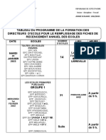 Tableau Du Programme de La Formation Des Directeurs D'Ecole Pour Le Remplissage Des Fiches de Recencement Annuel Des Ecoles