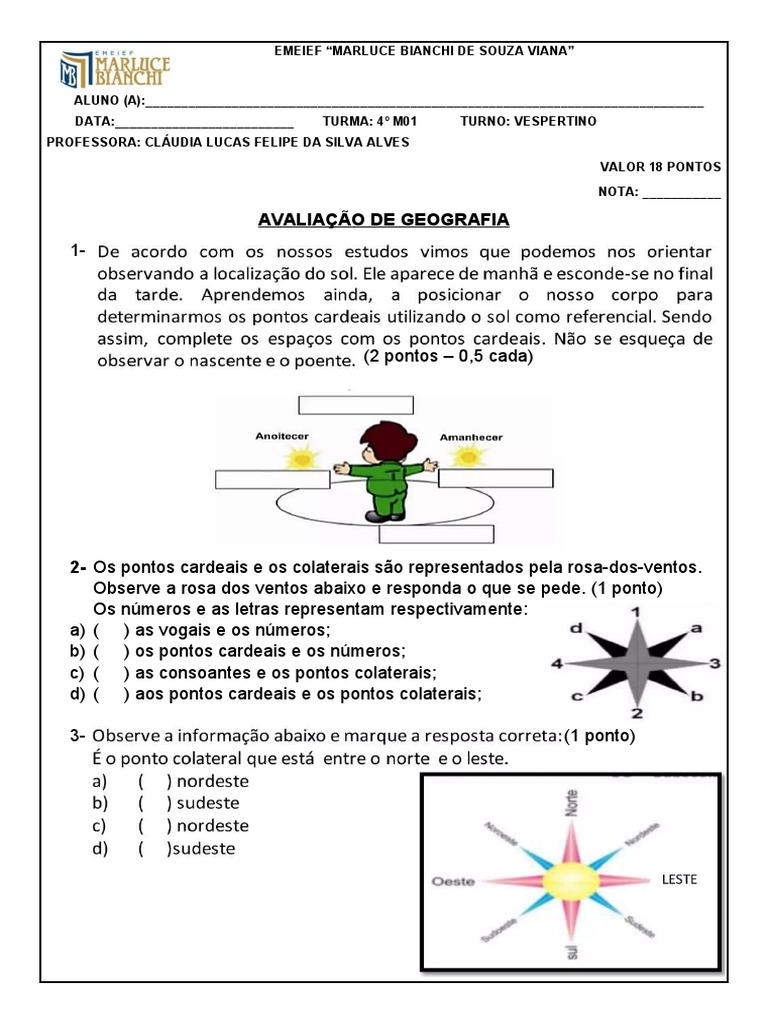 Atividades sobre Rosa dos Ventos 4º Ano | PDF