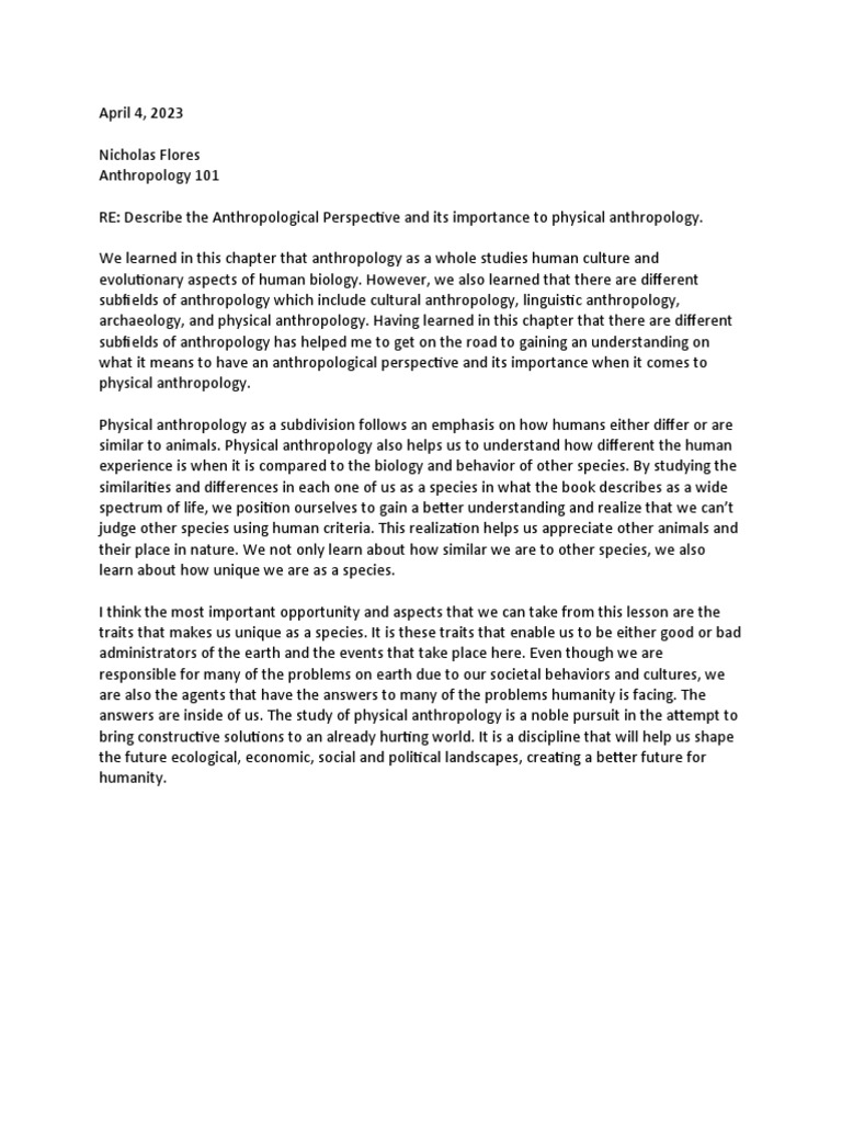 ANTH 101 Ch.1 Writing Assignment | PDF