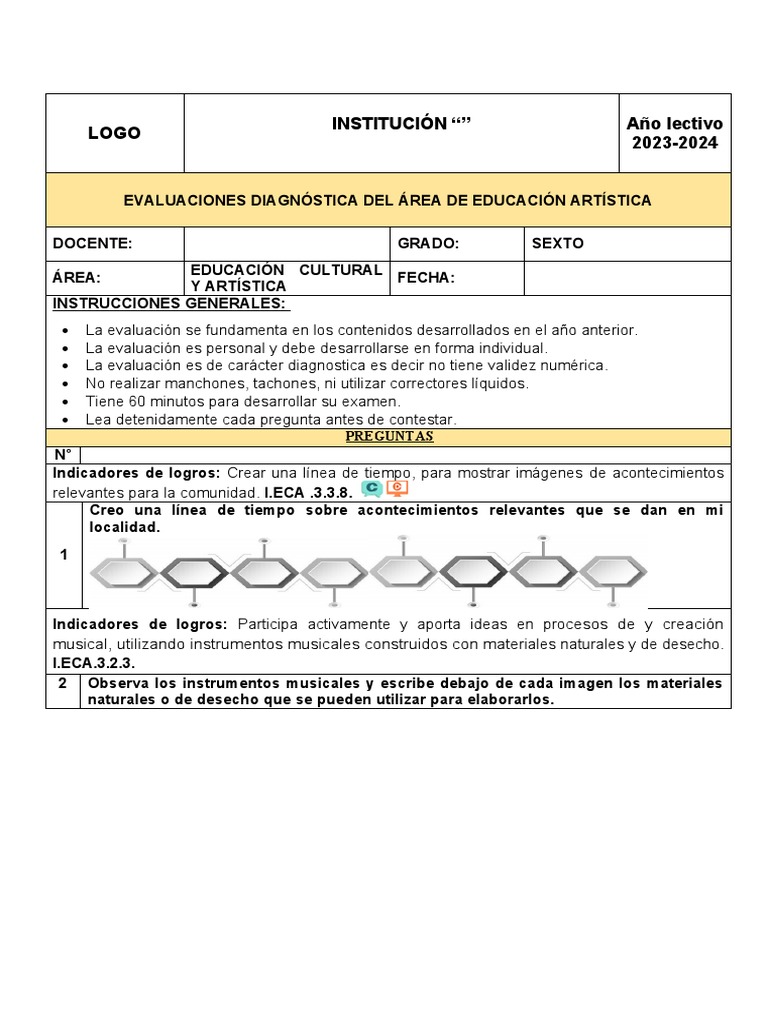 Examen Diagnóstico ECA Sexto Grado | PDF | Dibujo | Evaluación