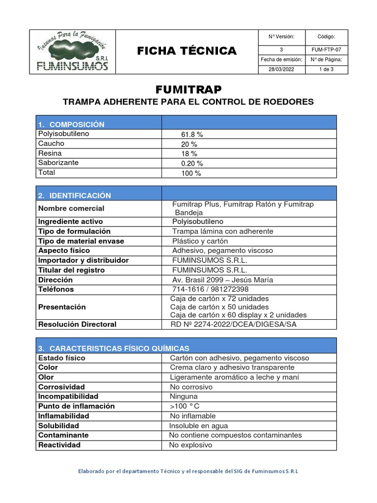 Ficha Técnica de Fumitrap Plus | PDF