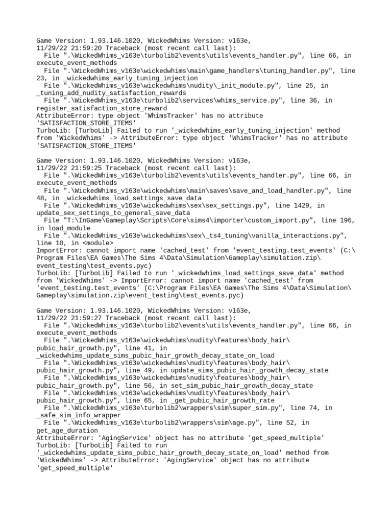 WickedWhims V163e Exception PDF Computing