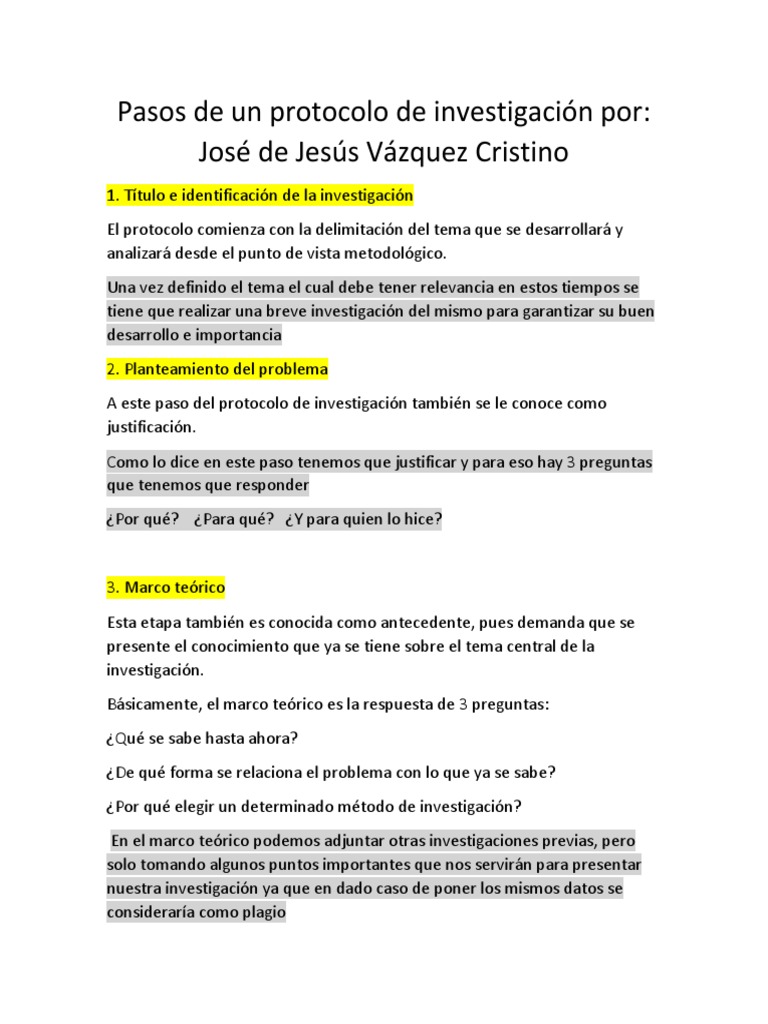 Pasos para elaborar un protocolo de investigación | PDF | Hipótesis ...