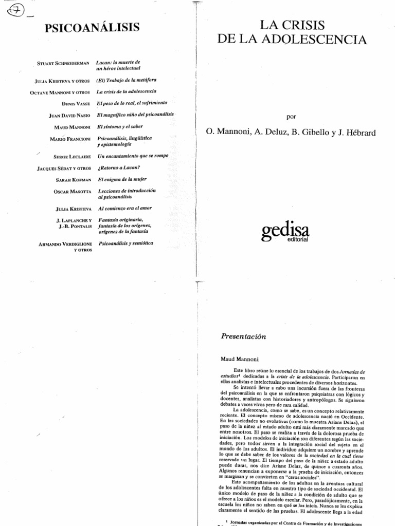 Mannoni - Crisis de La Adolescencia | PDF