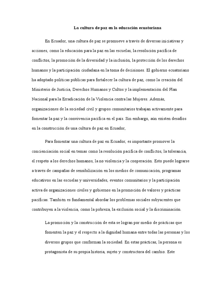 Cultura de paz en la educación ecuatoriana | PDF | Paz | Violencia