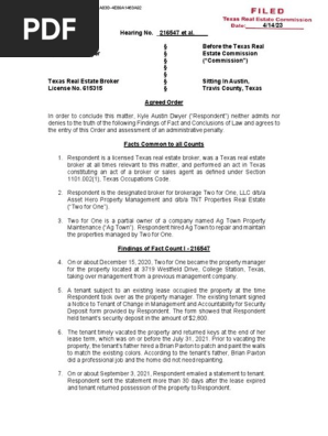 Texas Real Estate Commission Agreed Order 216547