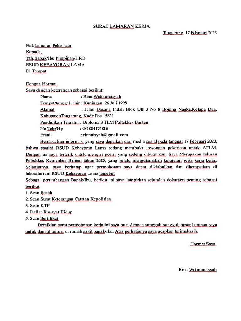 Surat Lamaran Kerja | PDF